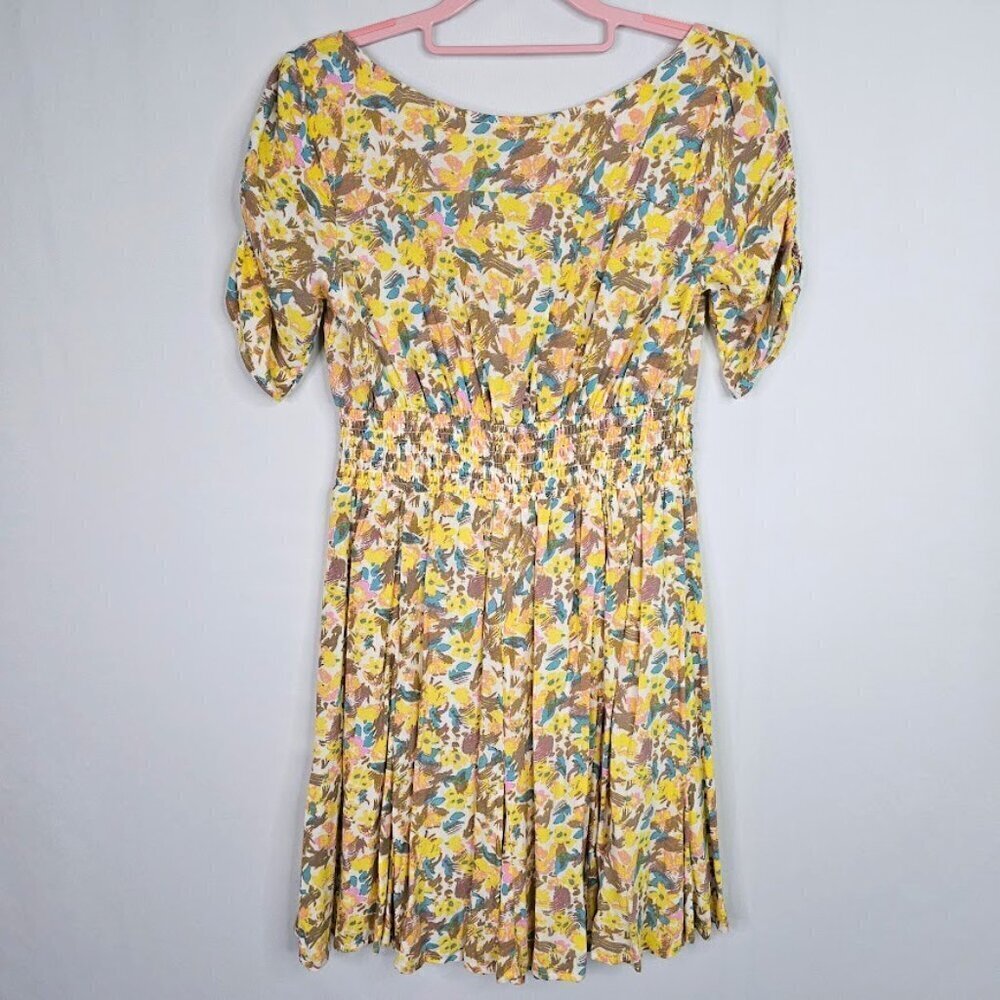 NWT FREE PEOPLE Forget Me Not Mini Dress size 0 XS LILY YELLOW BLUE PINK FLORAL - Picture 11 of 11